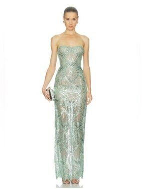 Bronx and Banco Strapless Mint Sequin Maxi Dress.